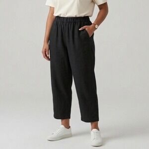 Quince 100% European Linen Wide Leg Elastic Waist Ankle Pants Black Size Medium
